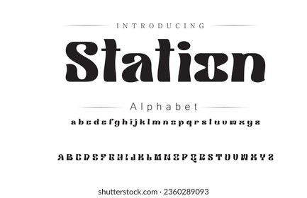 Station Font. Alphabet. Script. Typeface. Label .Vintage typeface. For labels and different type designs