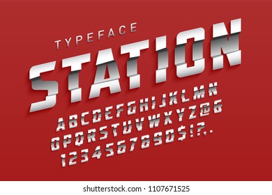 Station futuristic display typeface design, alphabet, sport script, font, typography, letters and numbers. Shadow swatch control.