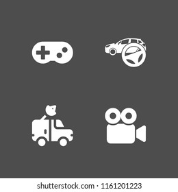 station icon. 4 station set with gamepad console, video camera, satellite and mechanic vector icons for web and mobile app