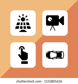 station icon. 4 station set with touch screen, power, video camera and vehicle vector icons for web and mobile app