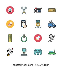 station icon set. vector set about electric car, game controller, antenna and train icons set.