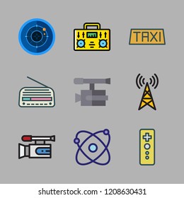 station icon set. vector set about atomic, video camera, antenna and radio icons set.