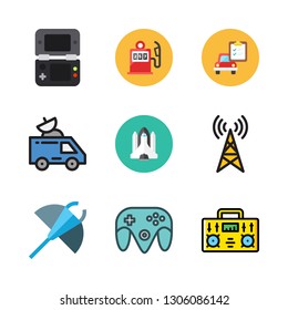 station icon set. vector set about radio, game controller, car repair and antenna icons set.