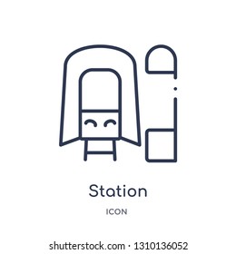 station icon from travel outline collection. Thin line station icon isolated on white background.