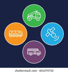 Station icons set. set of 4 station outline icons such as satellite, truck rocket, weapon truck