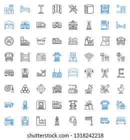 station icons set. Collection of station with bed, bus, metro, washing, astronaut, factory, train, radio, gas, industry, gym station, underground. Editable and scalable icons.