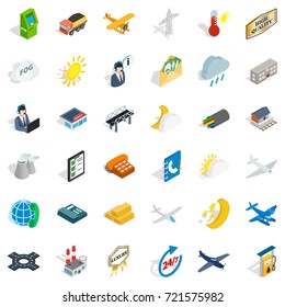 Station icons set. Isometric style of 36 station vector icons for web isolated on white background