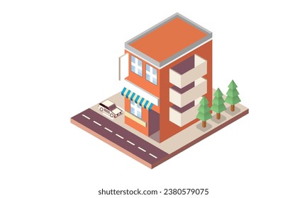 Station Isometric Building.on white background.3D design.isometric vector design Illustration.