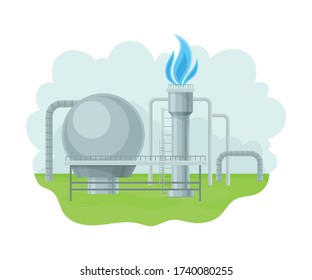 Station for Natural Gas Extraction as Natural Resource Vector Illustration