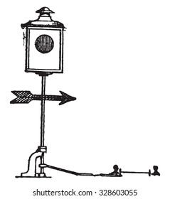 Station Needle Entry Signal, Vintage Engraved Illustration. Industrial Encyclopedia E.-O. Lami - 1875.
