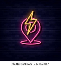 Station Pin Neon Sign with Brick Wall Background