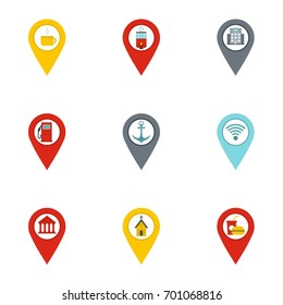 Station pins icon set. Flat set of 9 station pins vector icons for web isolated on white background