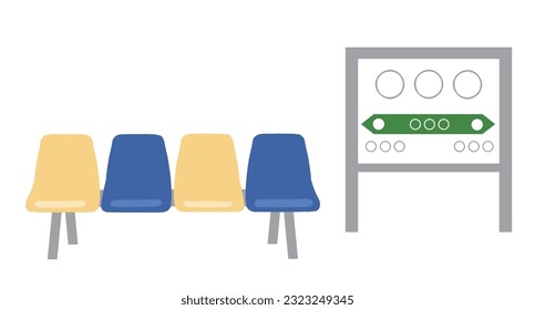 Station platform, bench and destination sign, vector illustration