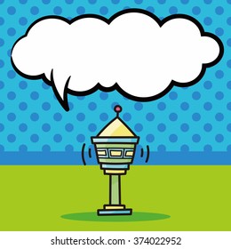 Station tower doodle, speech bubble