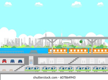Station and train landscape