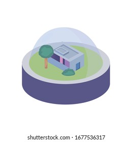 Station with tree inside sphere fill style icon of Space futuristic cosmos outside universe astronomy adventure and exploration theme Vector illustration