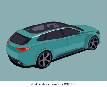 Station wagon blue realistic vector illustration isolated blue background