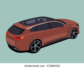 Station wagon brown realistic vector illustration isolated