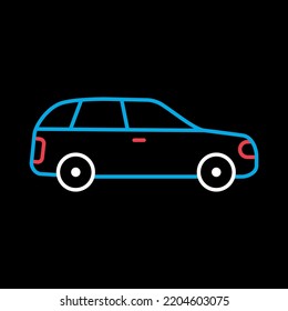 Station Wagon Flat Vector Isolated On Black Background Icon. Graph Symbol For Travel And Tourism Web Site And Apps Design, Logo, App, UI