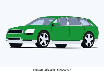 Station wagon green realistic vector illustration isolated