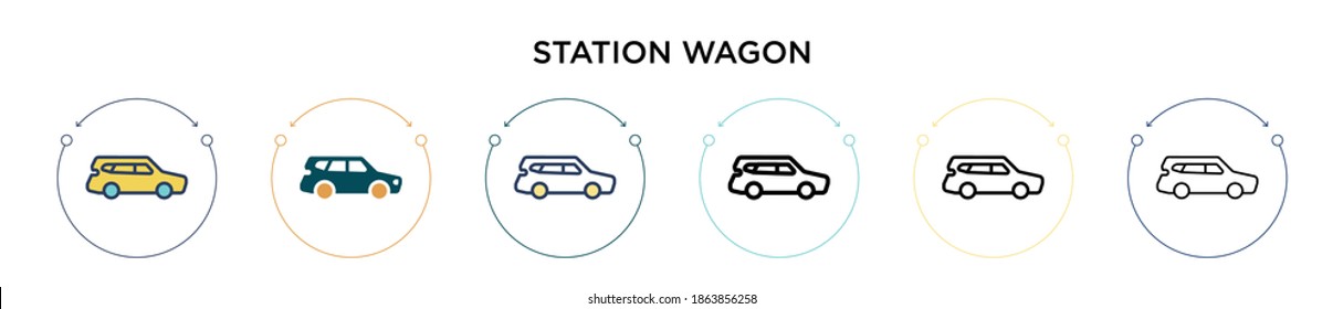 Station Wagon Icon In Filled, Thin Line, Outline And Stroke Style. Vector Illustration Of Two Colored And Black Station Wagon Vector Icons Designs Can Be Used For Mobile, Ui, Web