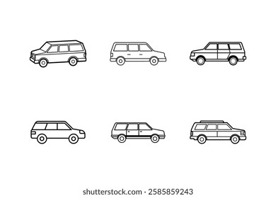 station wagon icon line art vector illustration