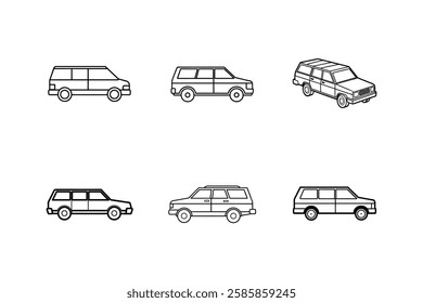 station wagon icon line art vector illustration