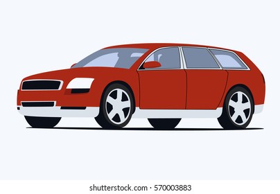 Station wagon red realistic vector illustration isolated