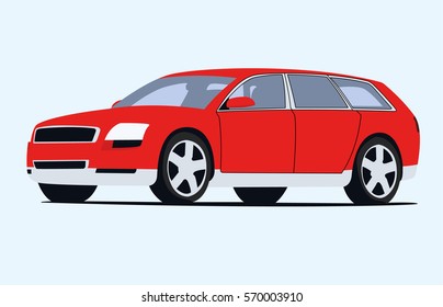 Station wagon red realistic vector illustration isolated