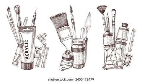 Stationary and art supplies vector set