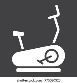 Stationary bicycle glyph icon, fitness and sport, Exercise Bike sign vector graphics, a solid pattern on a black background, eps 10.