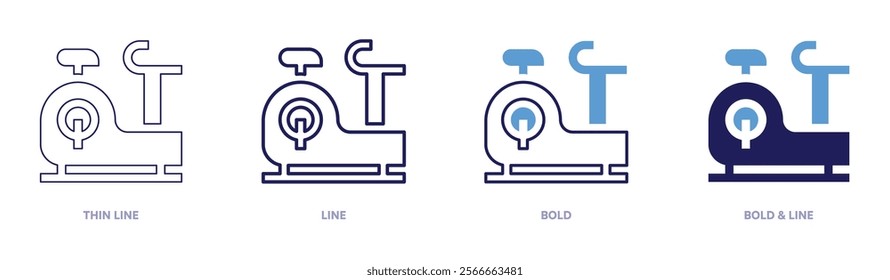 Stationary bike icon in 4 different styles. Thin Line, Line, Bold, and Bold Line. Duotone style. Editable stroke.