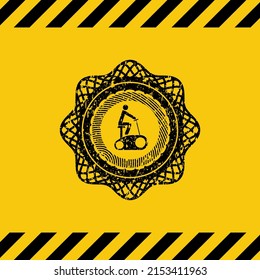 stationary bike icon black grunge emblem with yellow background. Vector Illustration. Detailed. 