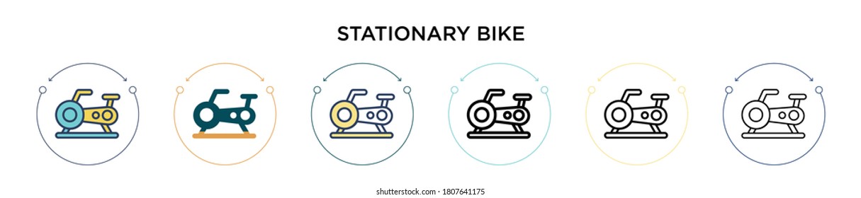 Stationary bike icon in filled, thin line, outline and stroke style. Vector illustration of two colored and black stationary bike vector icons designs can be used for mobile, ui, web