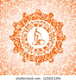 stationary bike icon inside abstract orange mosaic emblem