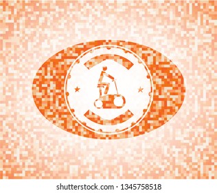 stationary bike icon inside abstract orange mosaic emblem