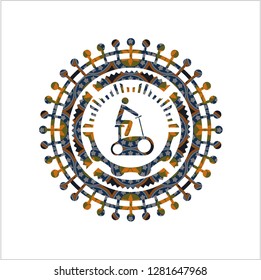 stationary bike icon inside arabesque badge. arabic decoration.
