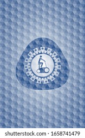 stationary bike icon inside blue polygonal badge.