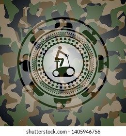 stationary bike icon inside camo texture
