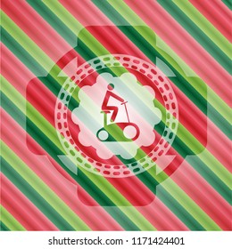 stationary bike icon inside christmas emblem background.