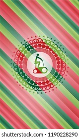 stationary bike icon inside christmas colors style emblem.