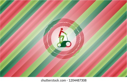 stationary bike icon inside christmas emblem.