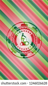 stationary bike icon inside christmas colors badge.