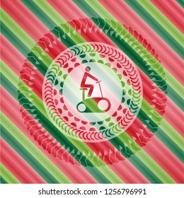 stationary bike icon inside christmas emblem background.