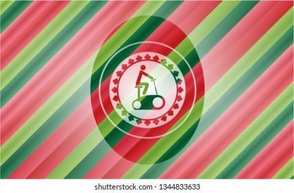 stationary bike icon inside christmas colors style emblem.