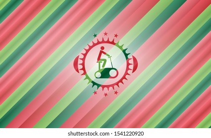 stationary bike icon inside christmas style emblem.