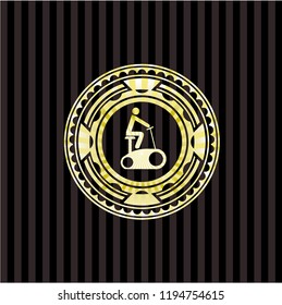stationary bike icon inside gold badge