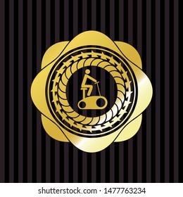 stationary bike icon inside gold emblem