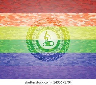 stationary bike icon inside lgbt colors emblem 