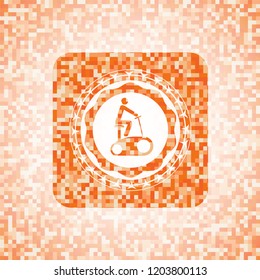 stationary bike icon inside orange mosaic emblem